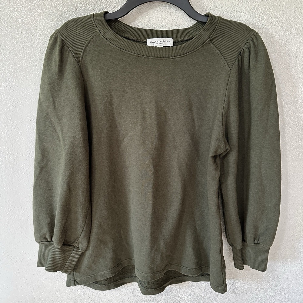 Michael Stars Olive Green Sweatshirt Size XS Crewneck Long Puff Sleeves Sweater